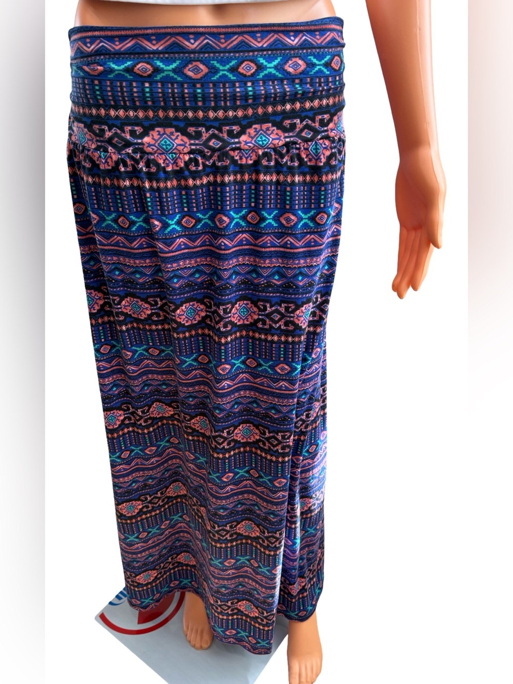 Joe Benbasset Navy, Pink & Teal Printed Maxi Skirt